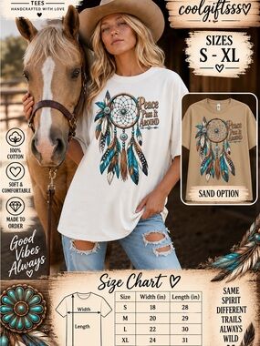 Native graphic tee with a Dream catcher  design and feathers S M L XL NEW
